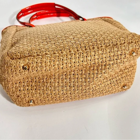 Anya Hindmarch Orange Patent Leather Trim Woven Beach Tote - Picture 6 of 13